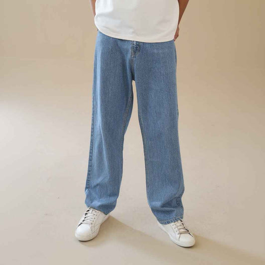 Unisex Loose Fit Denim Jeans 100% Cotton, Light Blue