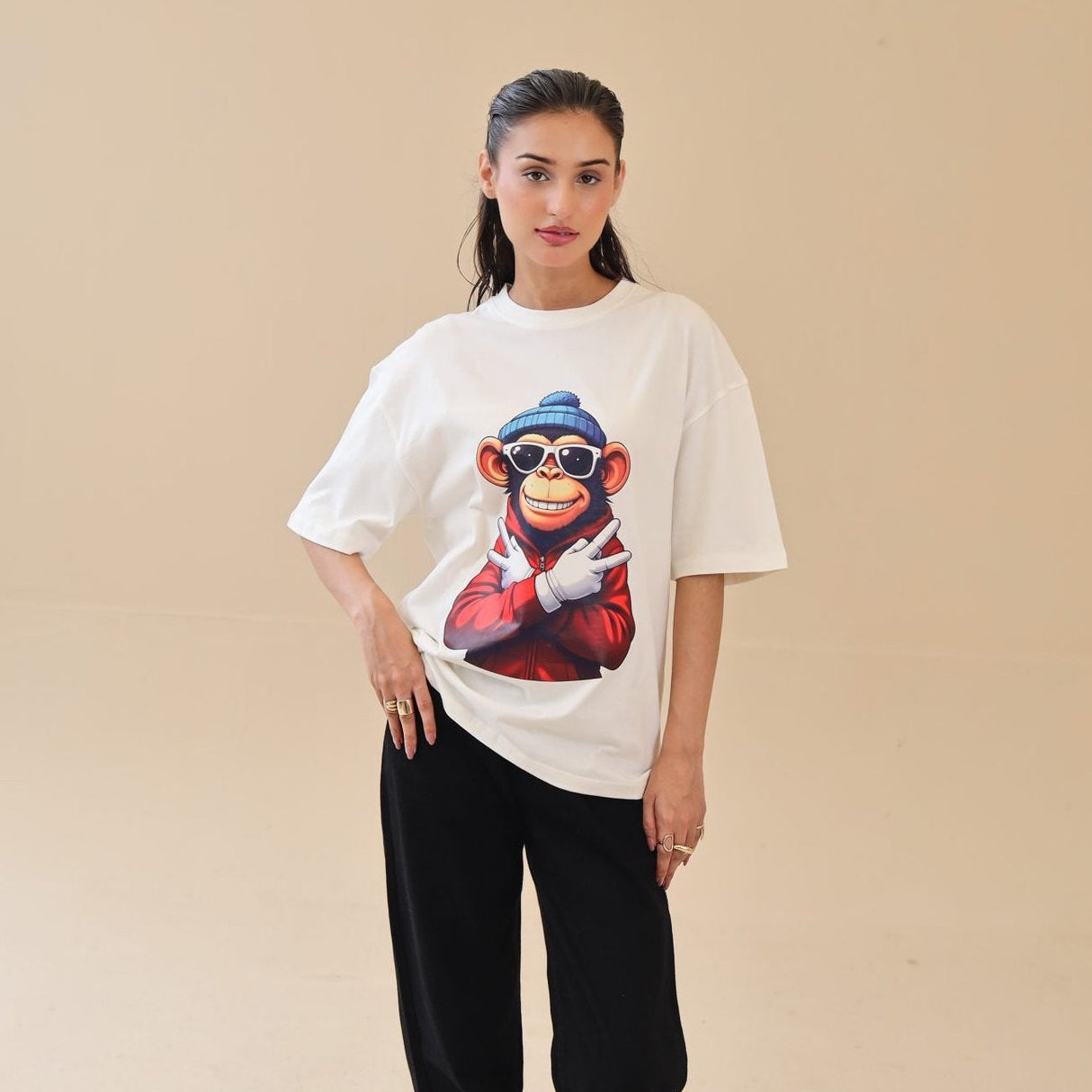 Unisex Drop Shoulder Monkey T-Shirt 100% | Unisex T-Shirt | AdoreRobe