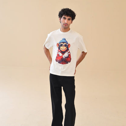 Unisex Drop Shoulder Monkey T-Shirt 100% | Unisex T-Shirt | AdoreRobe
