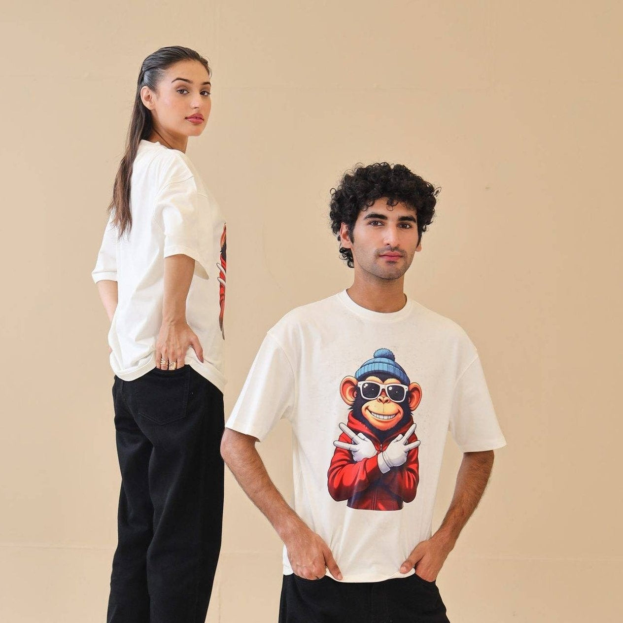 Unisex Drop Shoulder Monkey T-Shirt 100% | Unisex T-Shirt | AdoreRobe