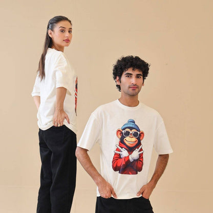 Unisex Drop Shoulder Monkey T-Shirt 100% | Unisex T-Shirt | AdoreRobe