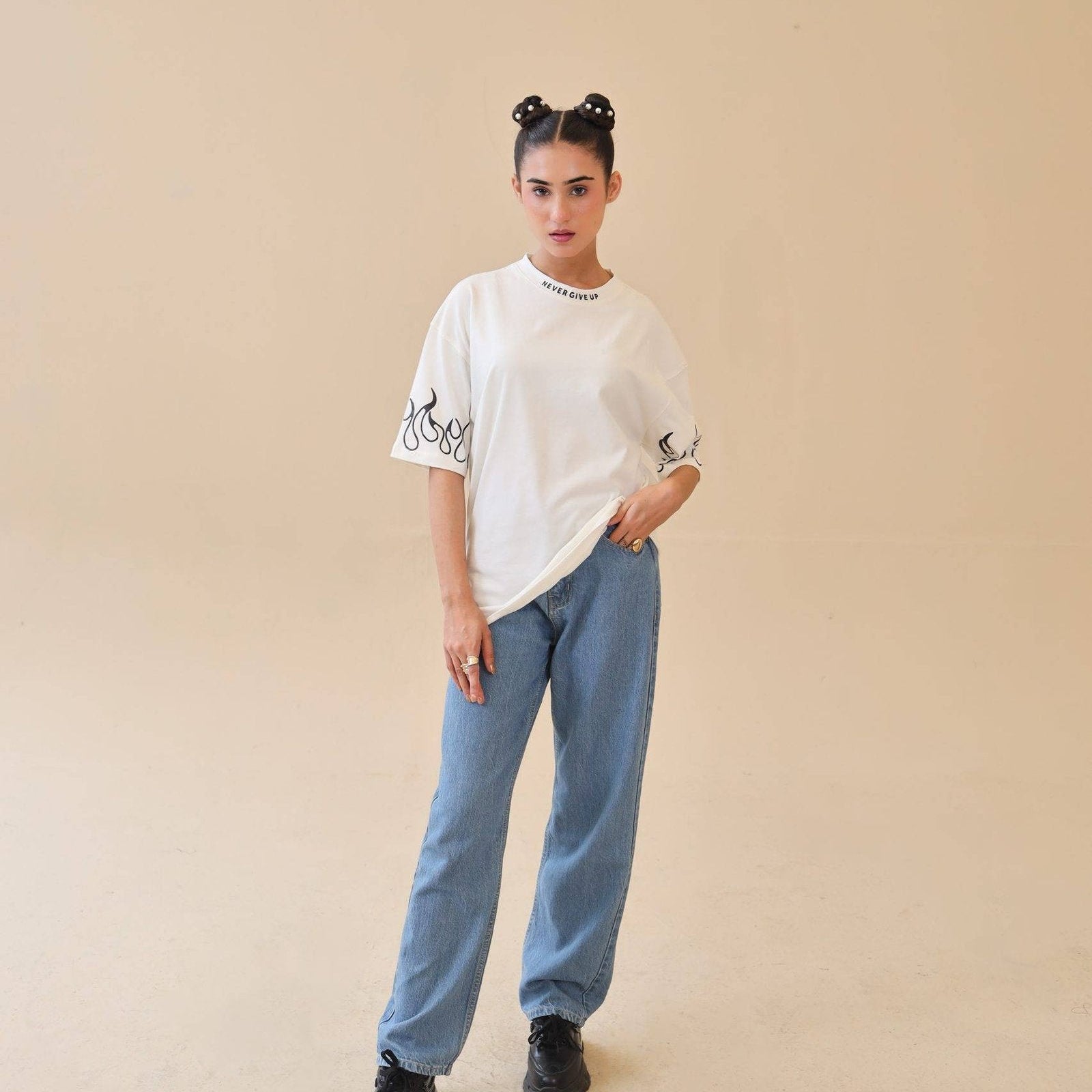 Unisex Drop Shoulder Never Give-up | Unisex T-Shirt | AdoreRobe