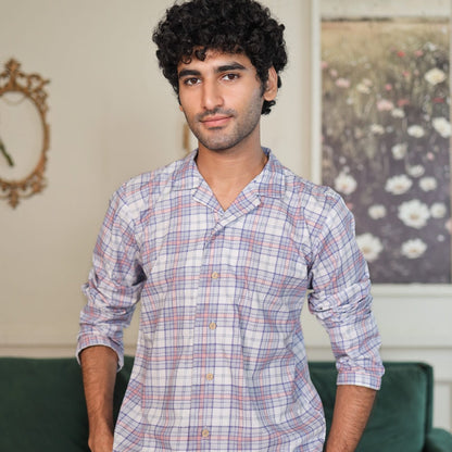 Lite Purple Cambric White Check Printed | Men's Nightwear | AdoreRobe