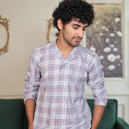 Lite Purple Cambric White Check Printed | Men's Nightwear | AdoreRobe