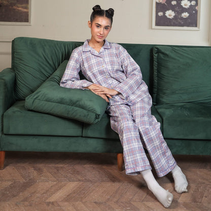 Lite Purple Cambric White Check Printed | Men's Nightwear | AdoreRobe