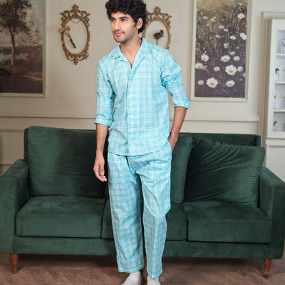 Sky blue Cambric Midnight  Printed PJ | Men's Nightwear | AdoreRobe