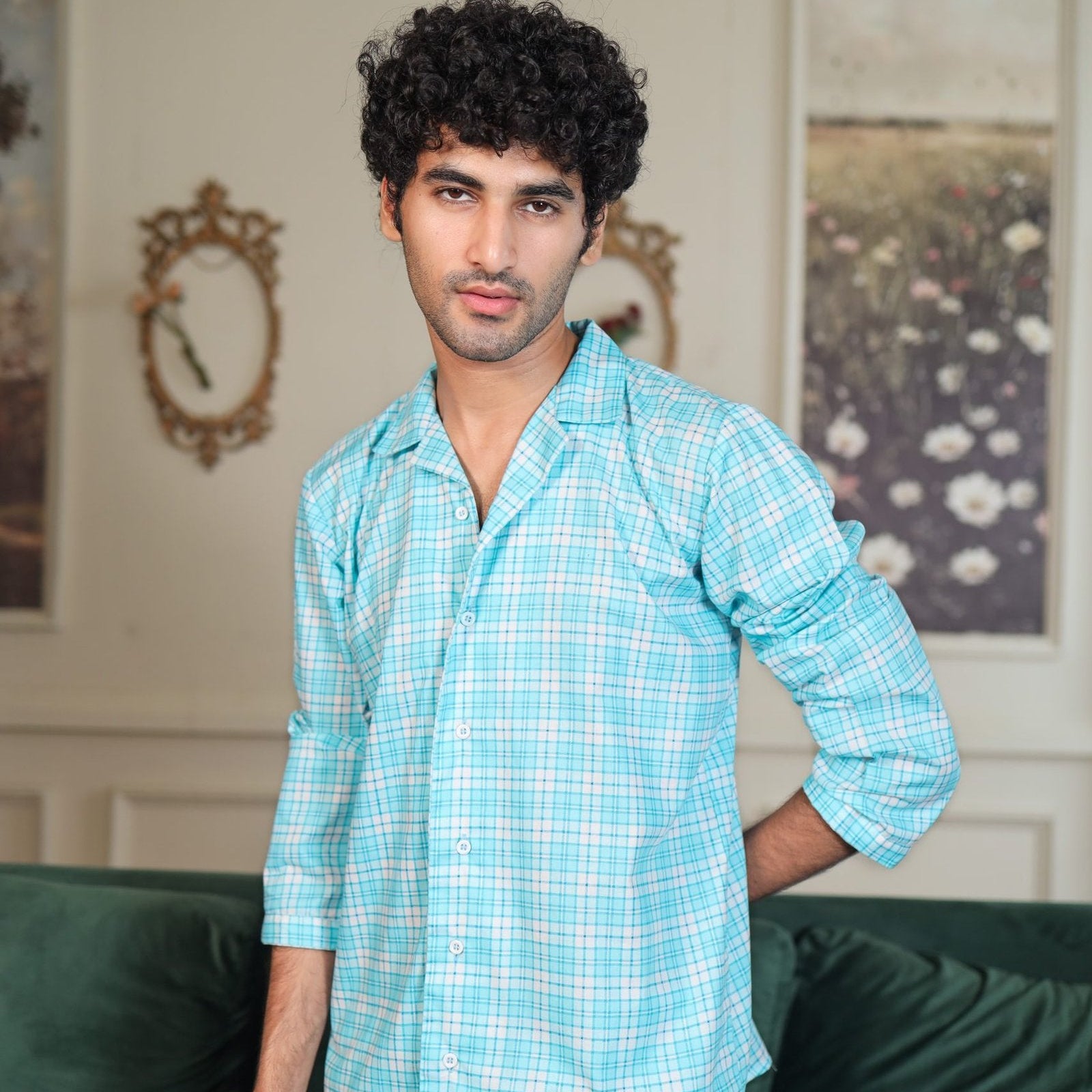 Sky blue Cambric Midnight  Printed PJ | Men's Nightwear | AdoreRobe