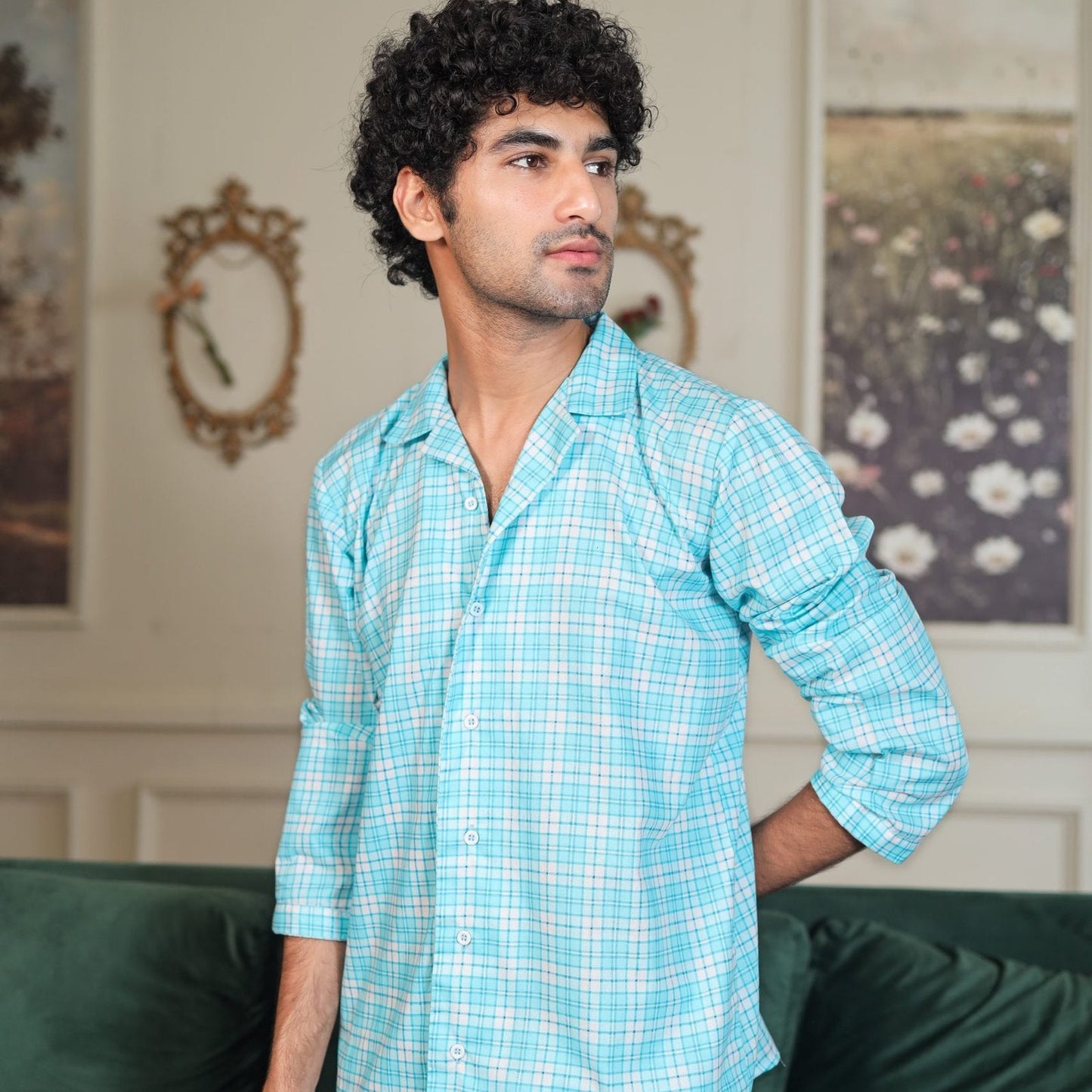 Sky blue Cambric Midnight  Printed PJ | Men's Nightwear | AdoreRobe
