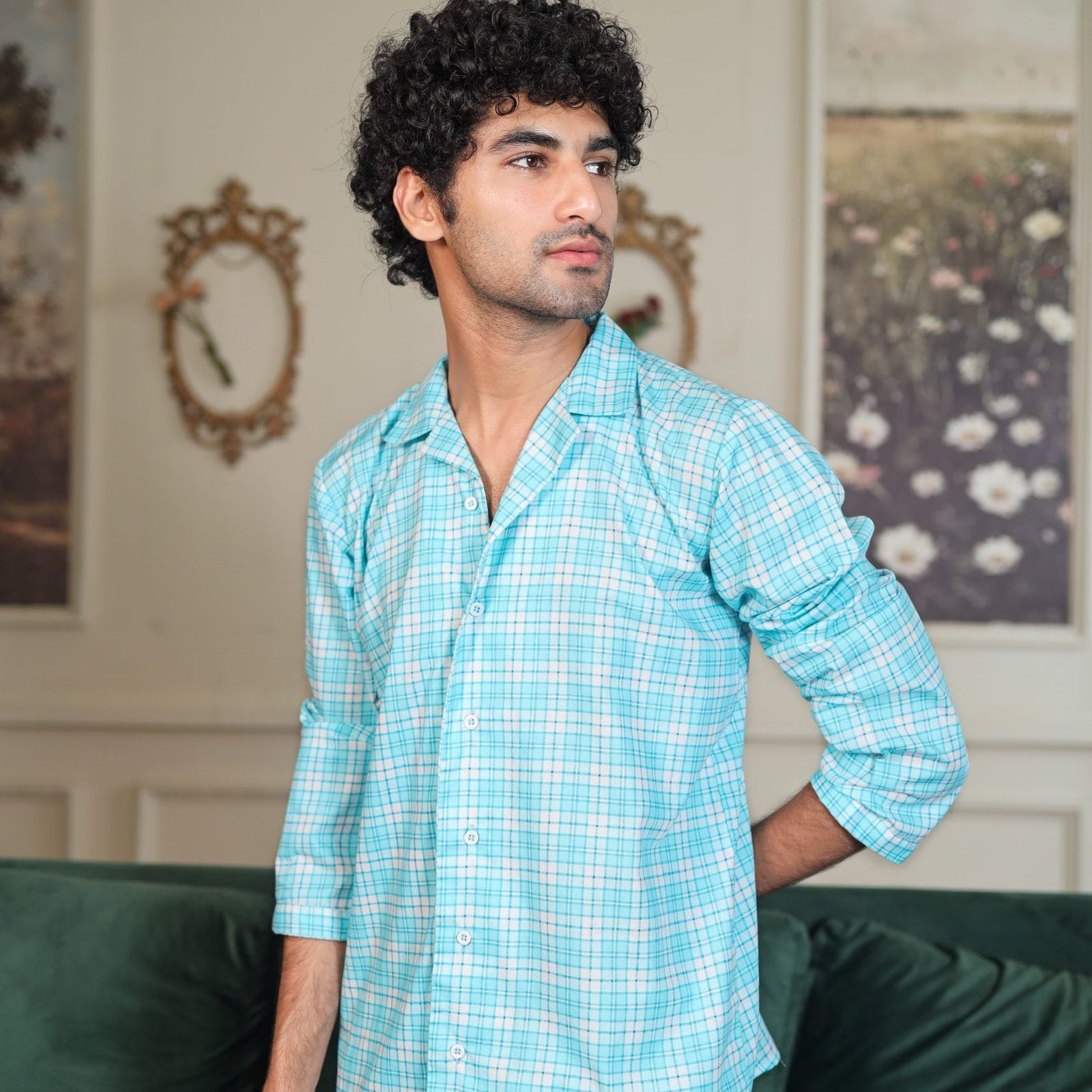 Sky blue Cambric Midnight  Printed PJ | Men's Nightwear | AdoreRobe