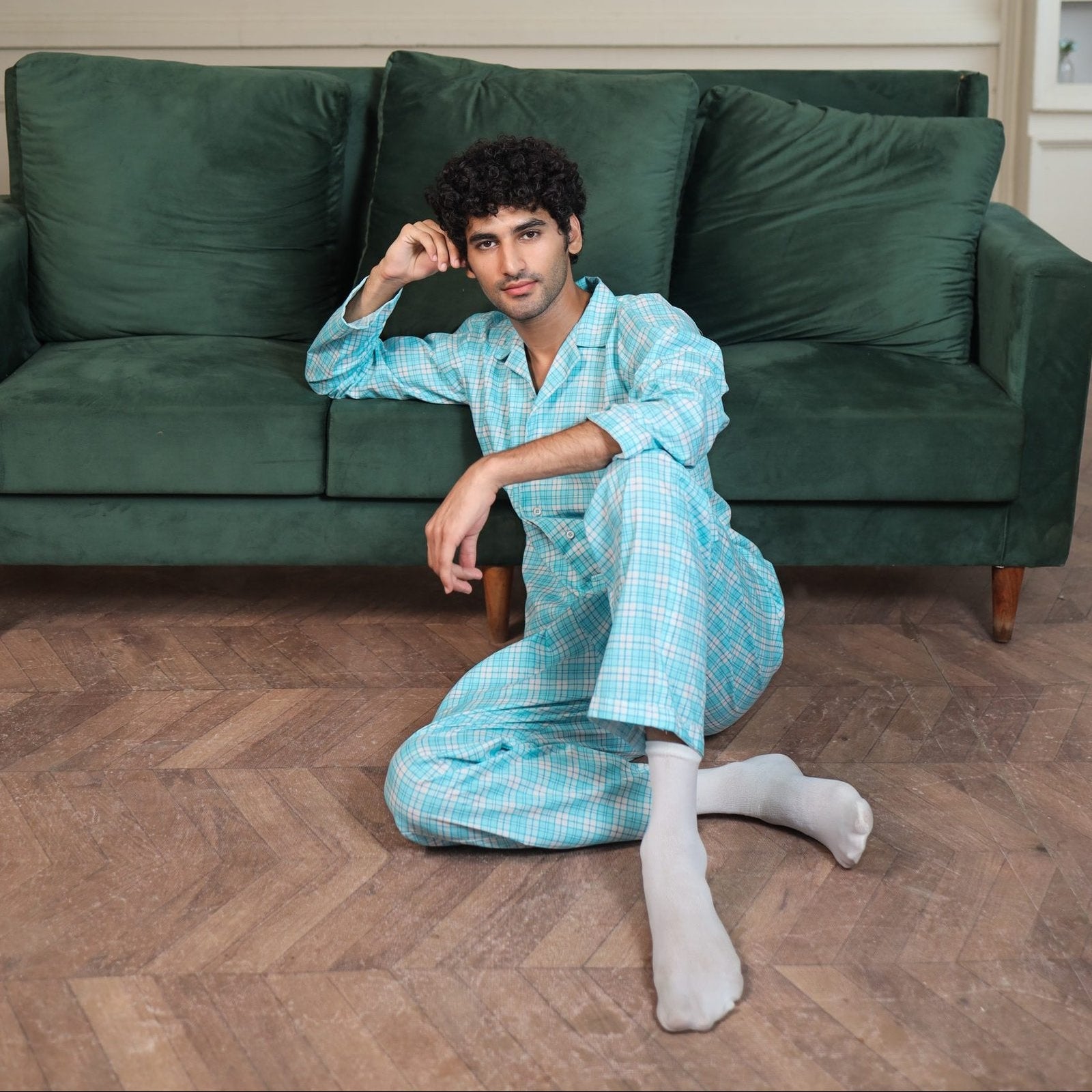 Sky blue Cambric Midnight  Printed PJ | Men's Nightwear | AdoreRobe