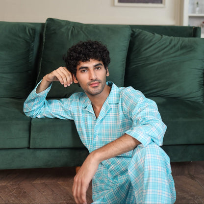 Sky blue Cambric Midnight  Printed PJ | Men's Nightwear | AdoreRobe