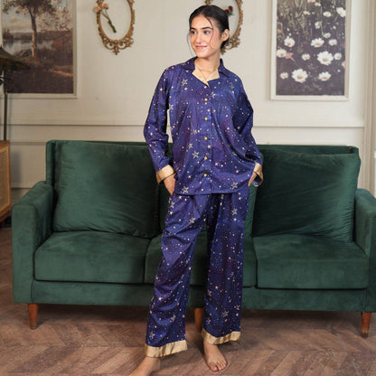 Royal Blue Cambric Sky Star Printed PJ | Men's Nightwear | AdoreRobe