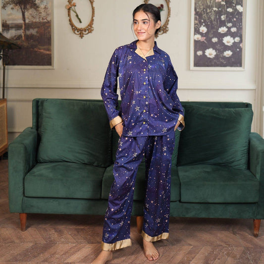 Royal Blue Cambric Sky Star Printed PJ | Men's Nightwear | AdoreRobe