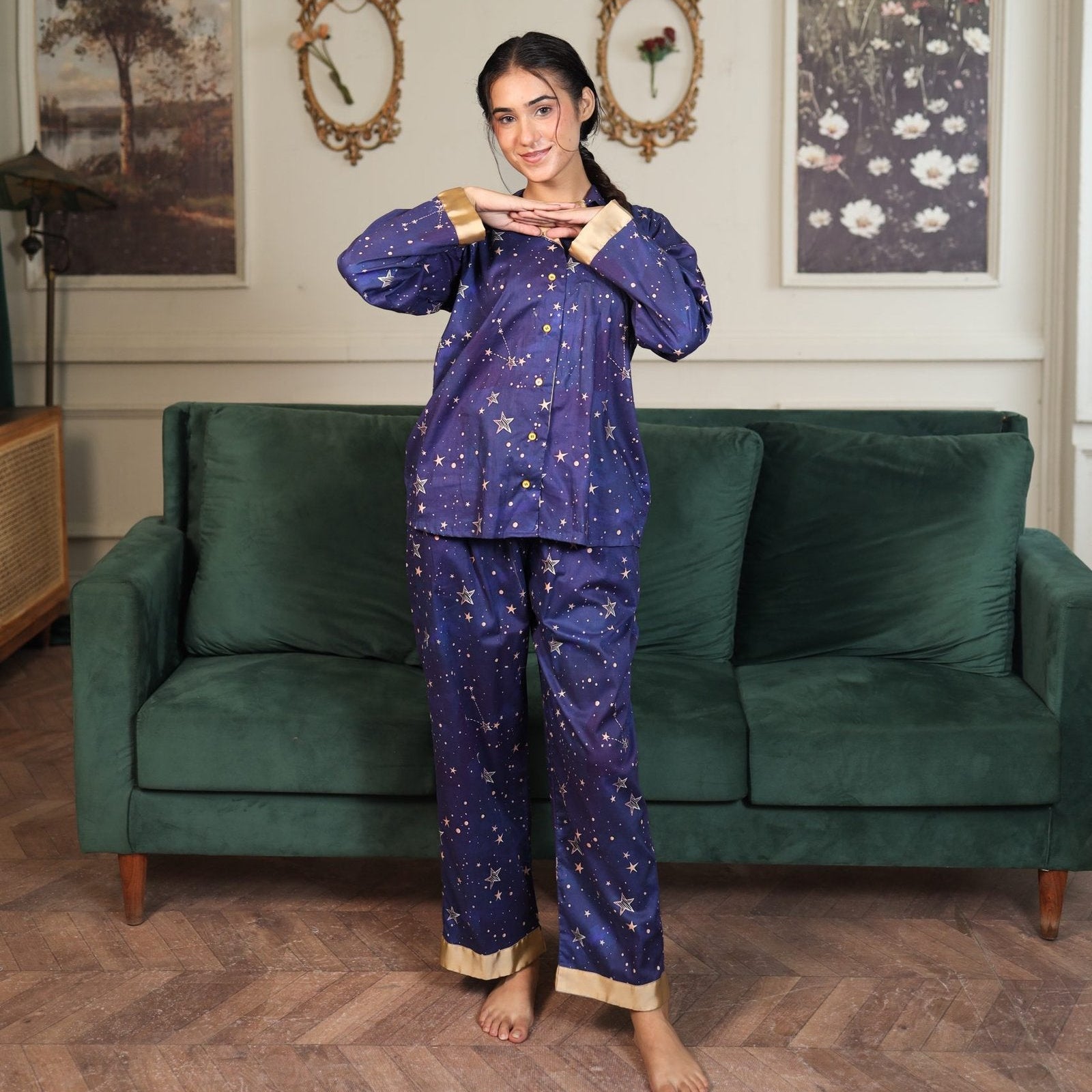 Royal Blue Cambric Sky Star Printed PJ | Men's Nightwear | AdoreRobe