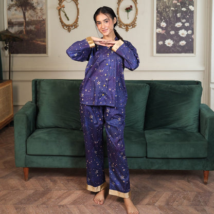 Royal Blue Cambric Sky Star Printed PJ | Men's Nightwear | AdoreRobe