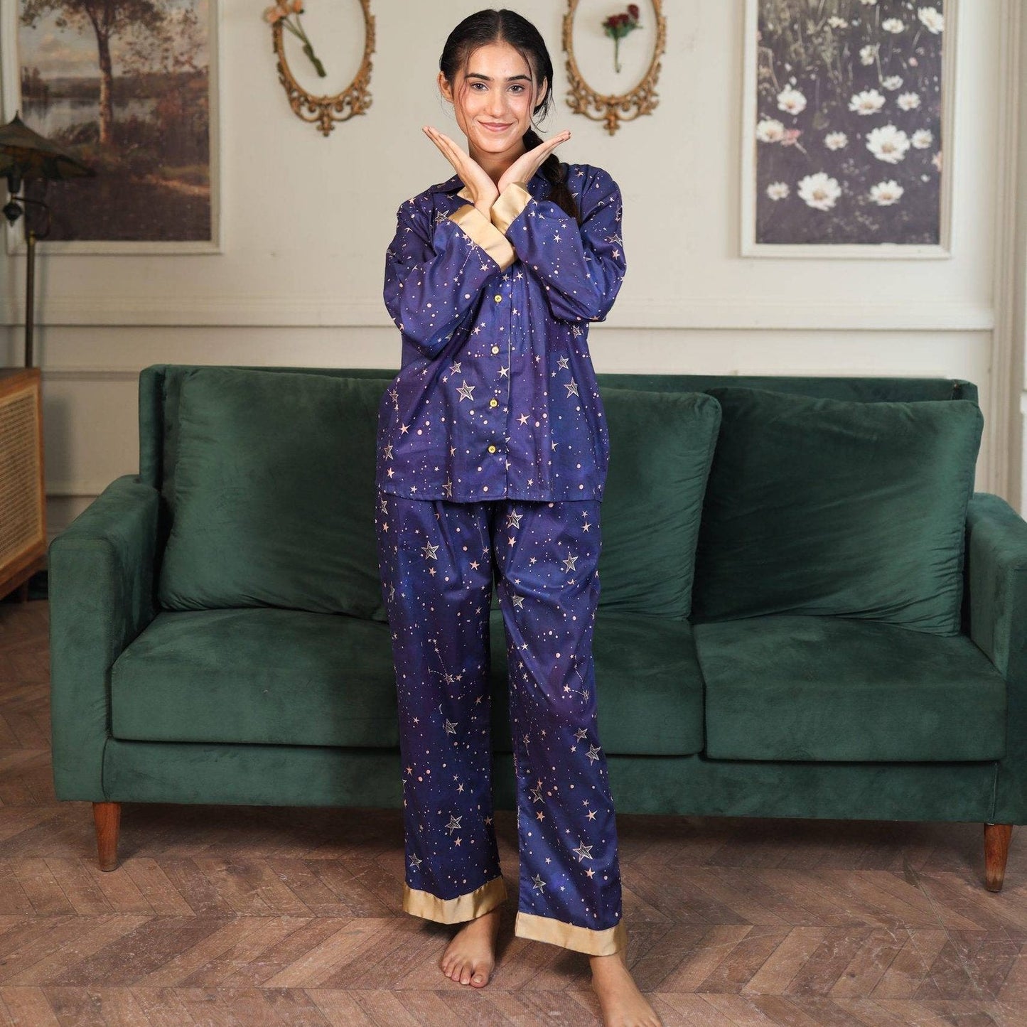 Royal Blue Cambric Sky Star Printed PJ | Men's Nightwear | AdoreRobe