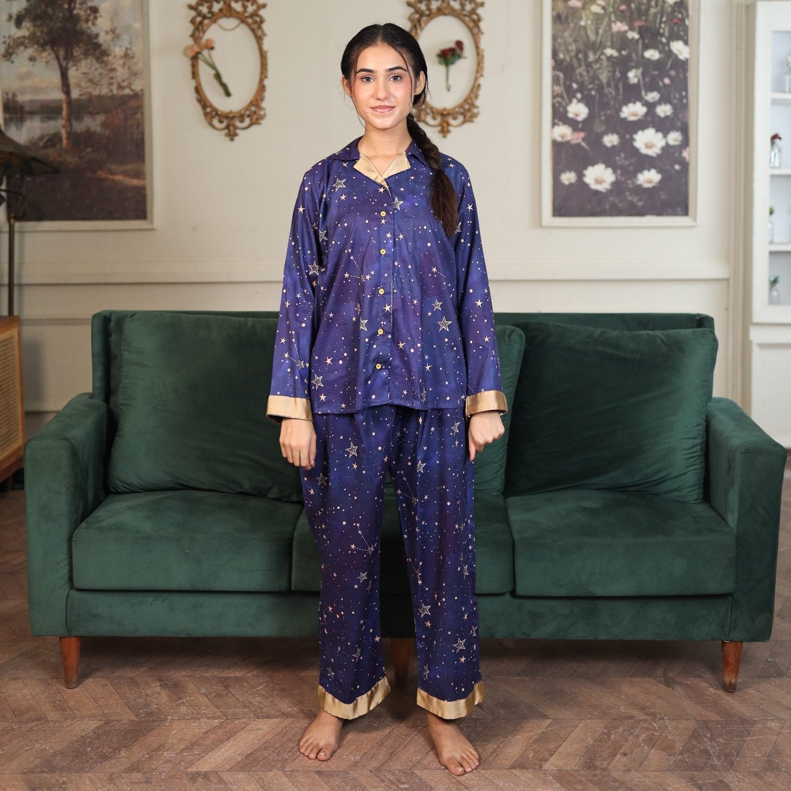 Royal Blue Cambric Sky Star Printed PJ | Men's Nightwear | AdoreRobe