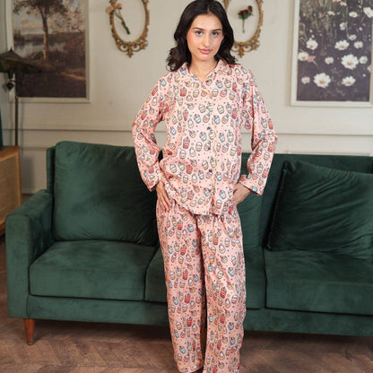 Peach Cambric Mug Printed PJ Set for | Men's Nightwear | AdoreRobe