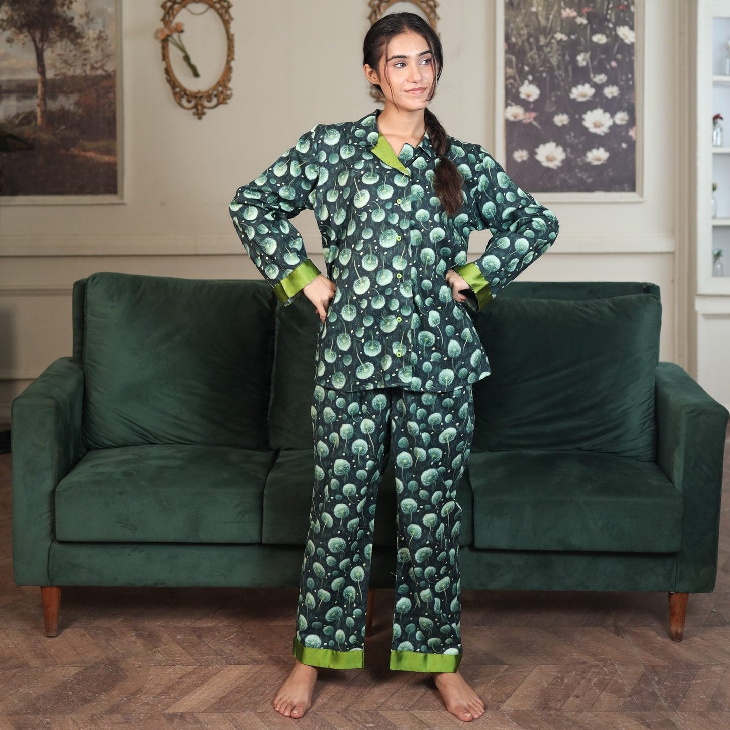 Green Glow Cambric Printed PJ Set for | Men's Nightwear | AdoreRobe