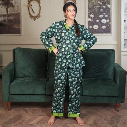 Green Glow Cambric Printed PJ Set for | Men's Nightwear | AdoreRobe
