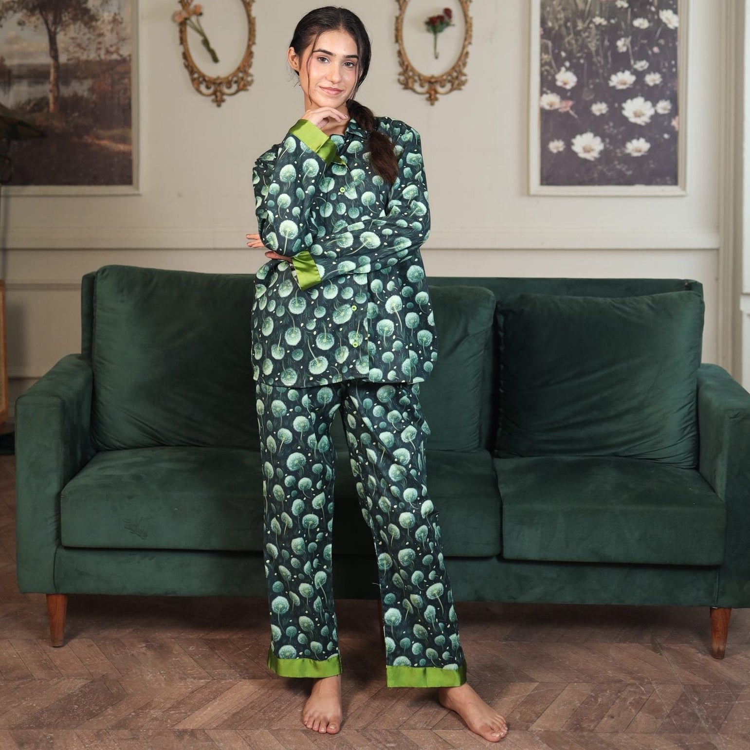 Green Glow Cambric Printed PJ Set for | Men's Nightwear | AdoreRobe