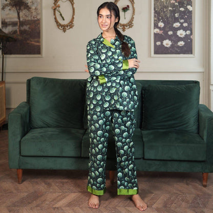 Green Glow Cambric Printed PJ Set for | Men's Nightwear | AdoreRobe