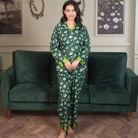 Green Glow Cambric Printed PJ Set for | Men's Nightwear | AdoreRobe