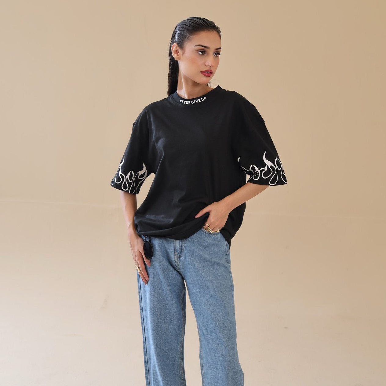 Unisex Drop Shoulder Never Give-up | Unisex T-Shirt | AdoreRobe