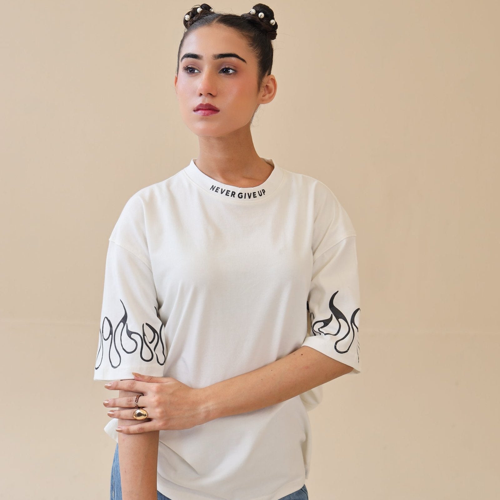 Unisex Drop Shoulder Never Give-up | Unisex T-Shirt | AdoreRobe