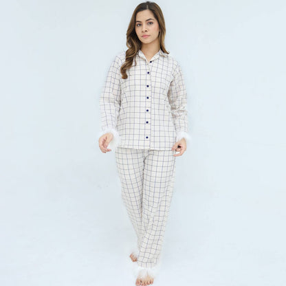 Luxury Creamy White Cotton Check | Men's Nightwear | AdoreRobe