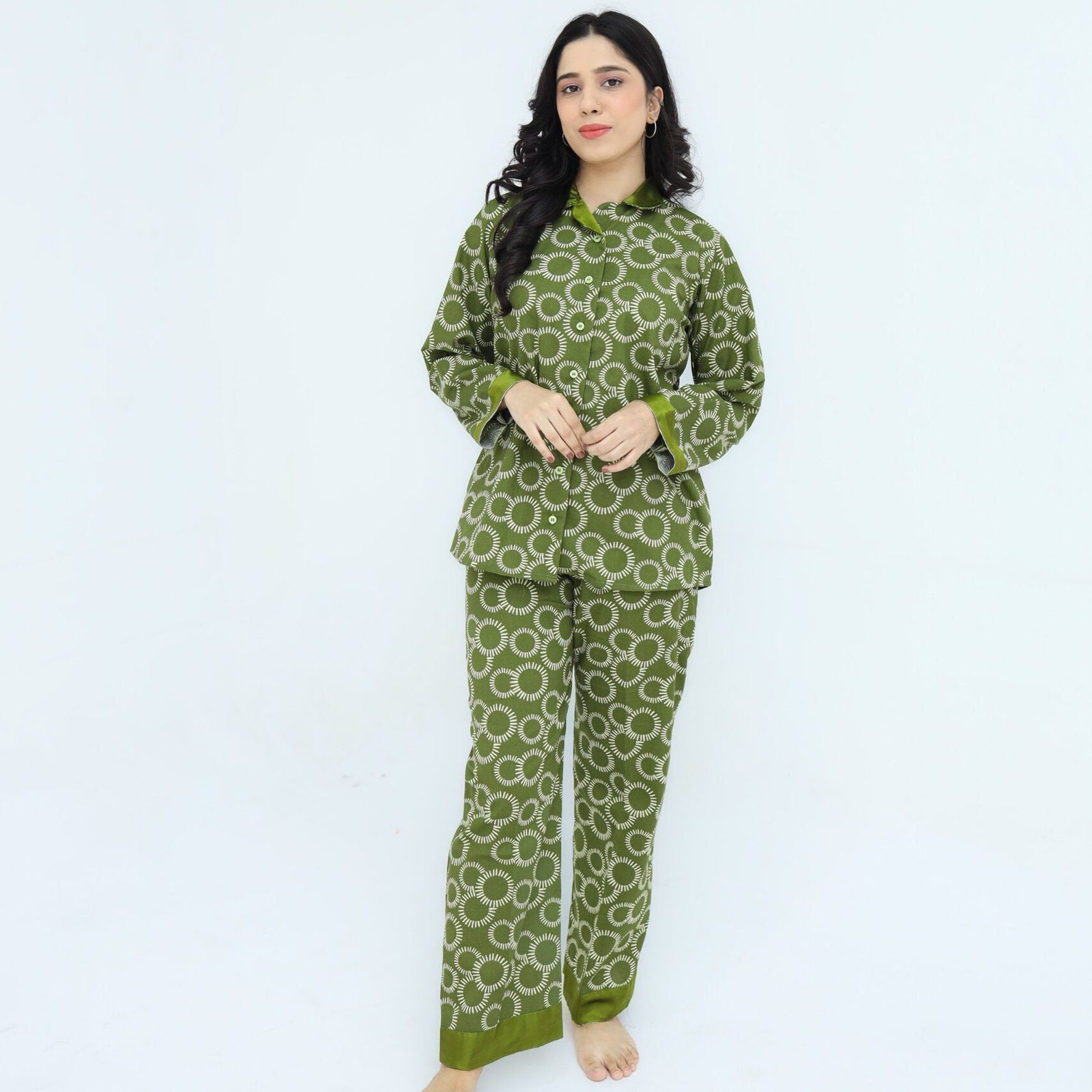 Green Winter Cotton Circle Printed PJ | Men's Nightwear | AdoreRobe