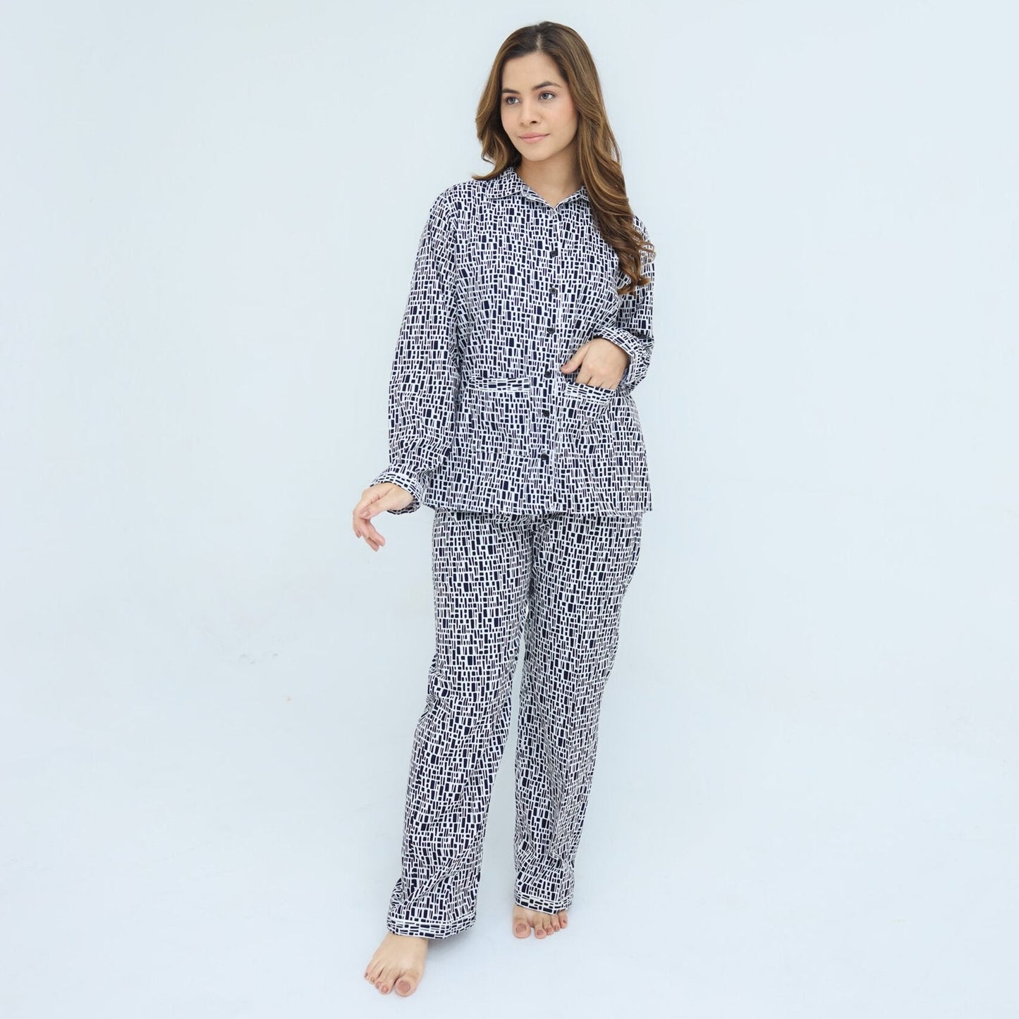 Black White Cotton Tile Printed PJ Set | Men's Nightwear | AdoreRobe
