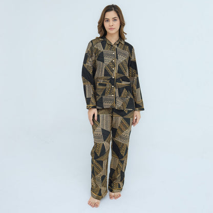 Black Soft Cotton Chervon Printed PJ | Men's Nightwear | AdoreRobe