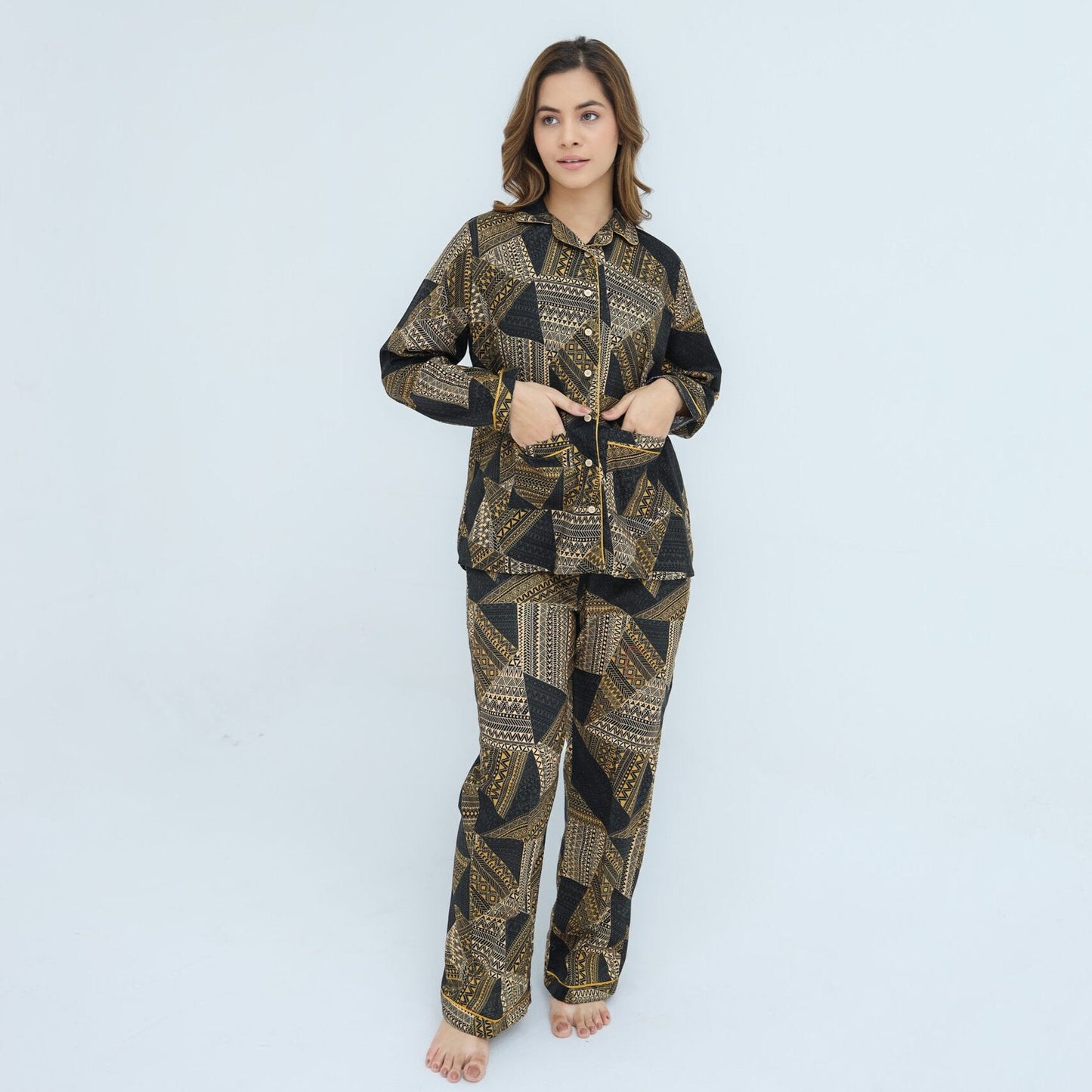 Black Soft Cotton Chervon Printed PJ | Men's Nightwear | AdoreRobe