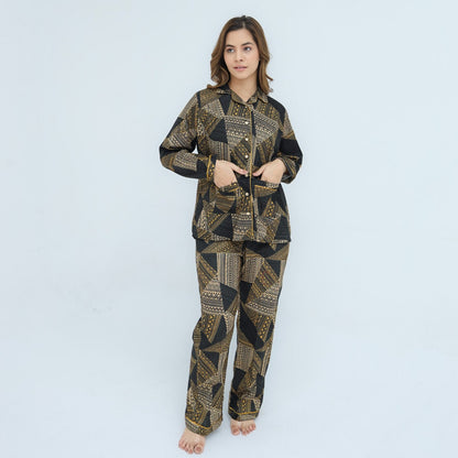 Black Soft Cotton Chervon Printed PJ | Men's Nightwear | AdoreRobe