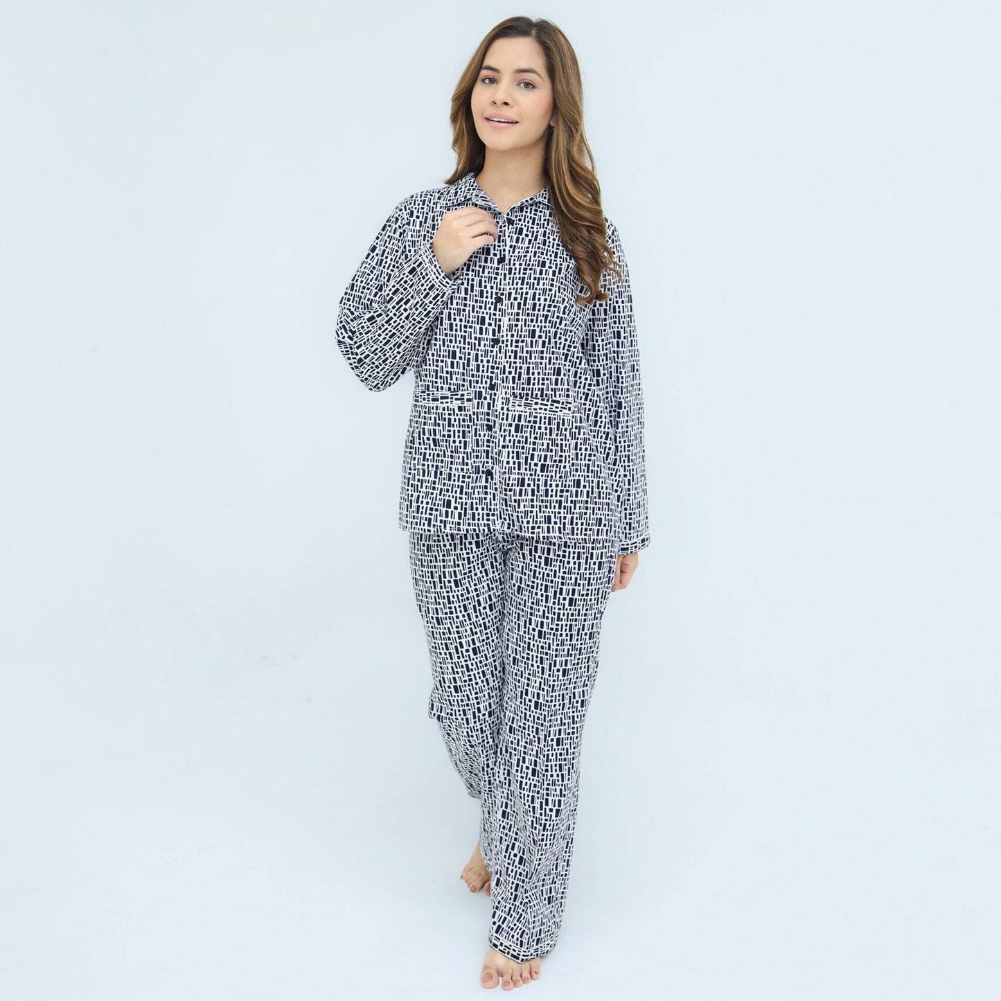 Black White Cotton Tile Printed PJ Set | Men's Nightwear | AdoreRobe