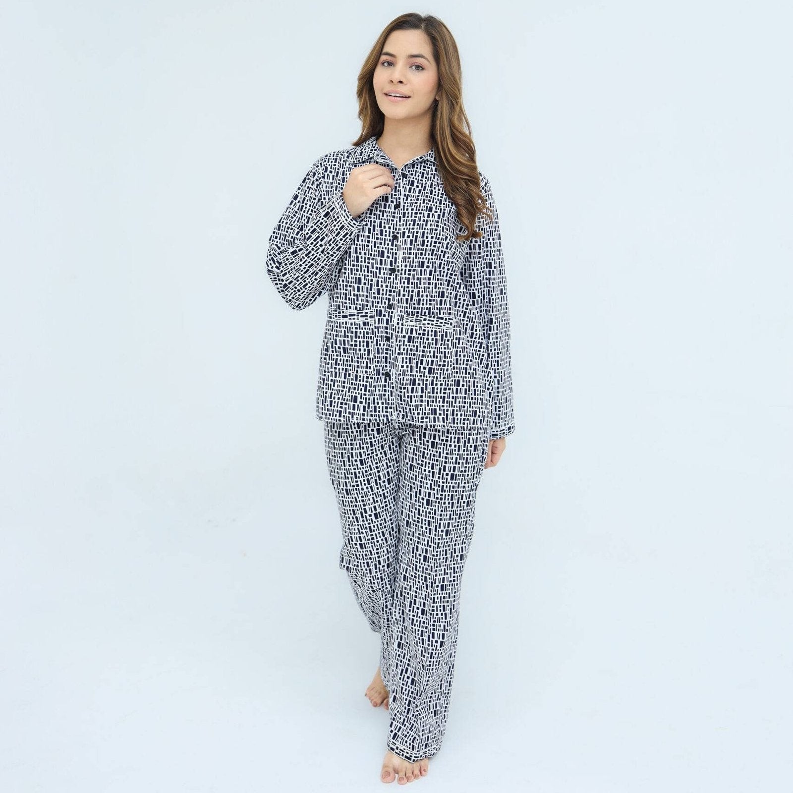 Black White Cotton Tile Printed PJ Set | Men's Nightwear | AdoreRobe