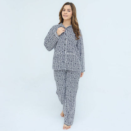 Black White Cotton Tile Printed PJ Set | Men's Nightwear | AdoreRobe