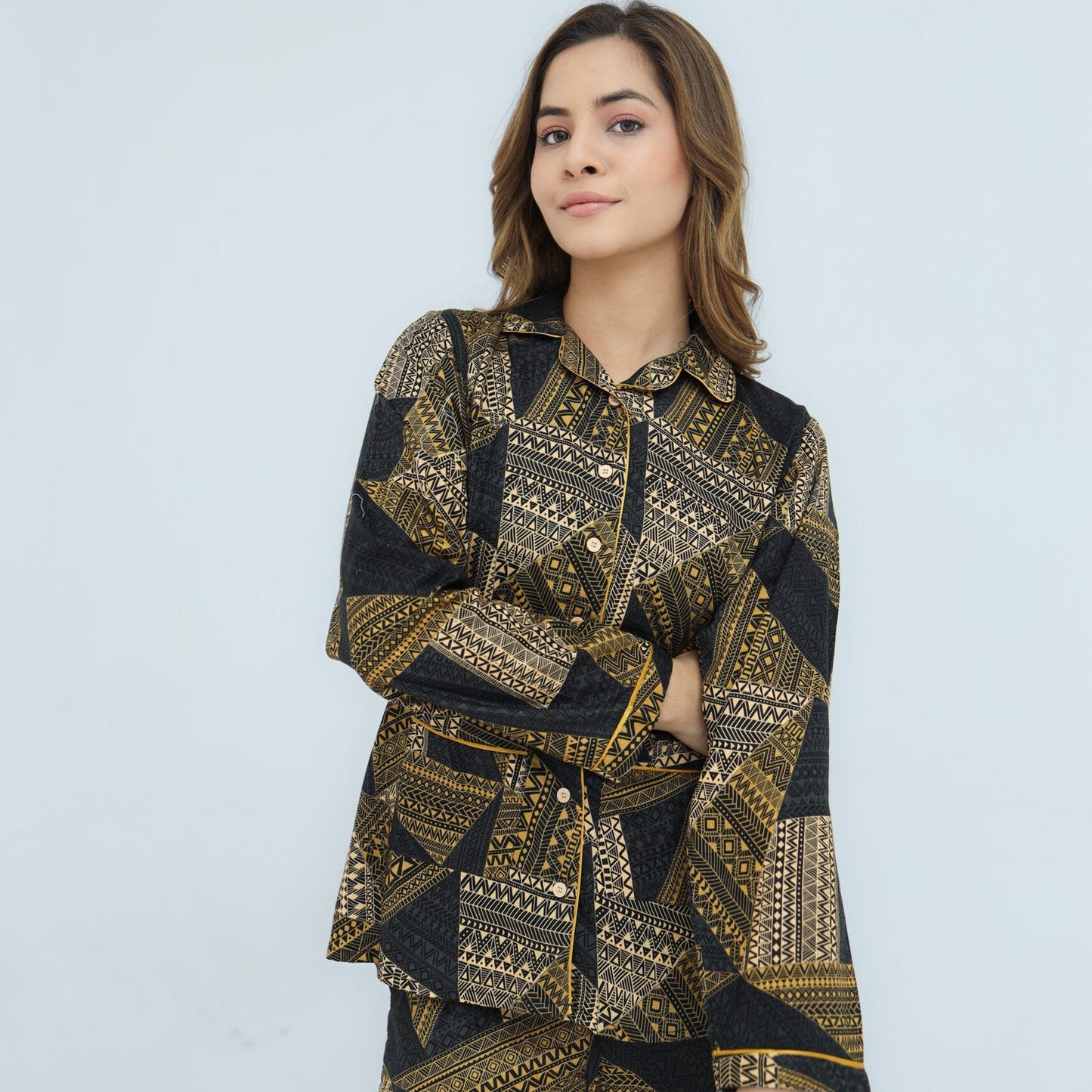 Black Soft Cotton Chervon Printed PJ | Men's Nightwear | AdoreRobe