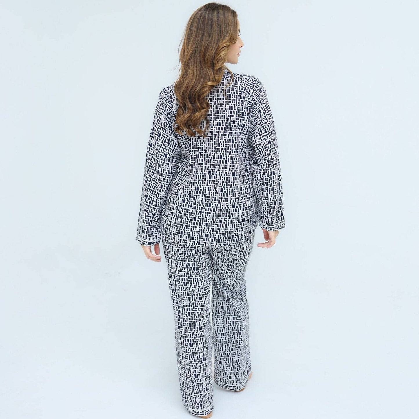 Black White Cotton Tile Printed PJ Set | Men's Nightwear | AdoreRobe