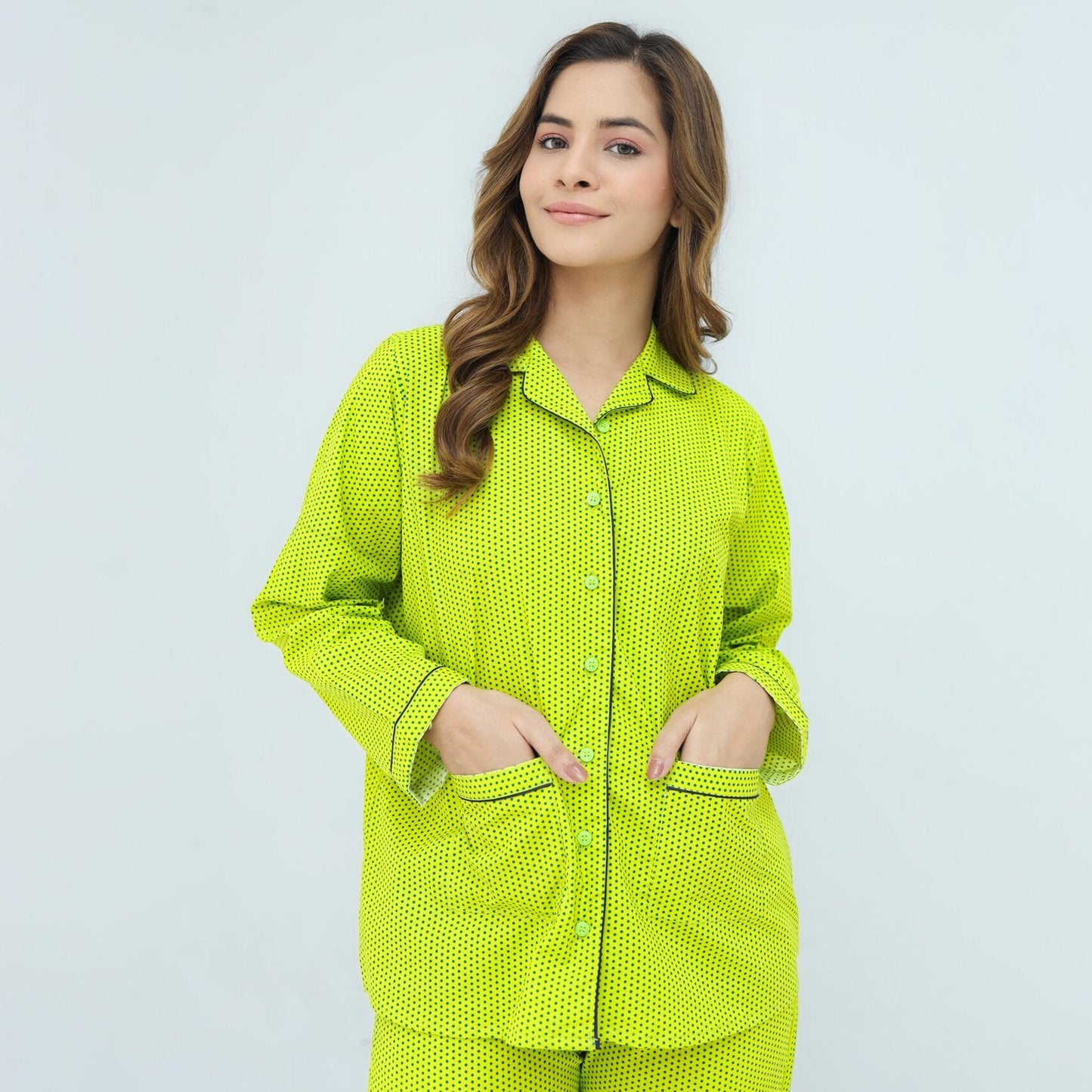 Lime Green Cotton Polka Dot Printed PJ | Men's Nightwear | AdoreRobe