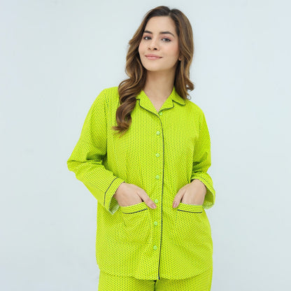 Lime Green Cotton Polka Dot Printed PJ | Men's Nightwear | AdoreRobe