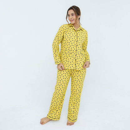 Yellow Winter Cotton Bee Printed PJ Set | Men's Nightwear | AdoreRobe