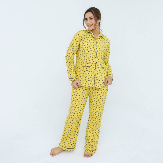 Yellow Winter Cotton Bee Printed PJ Set | Men's Nightwear | AdoreRobe