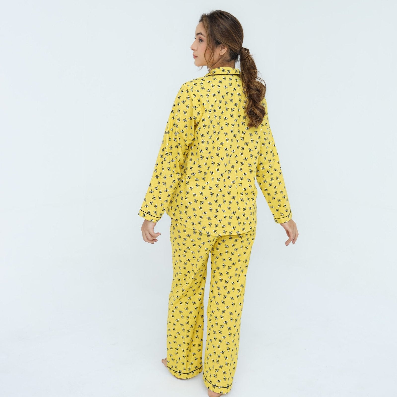 Yellow Winter Cotton Bee Printed PJ Set | Men's Nightwear | AdoreRobe