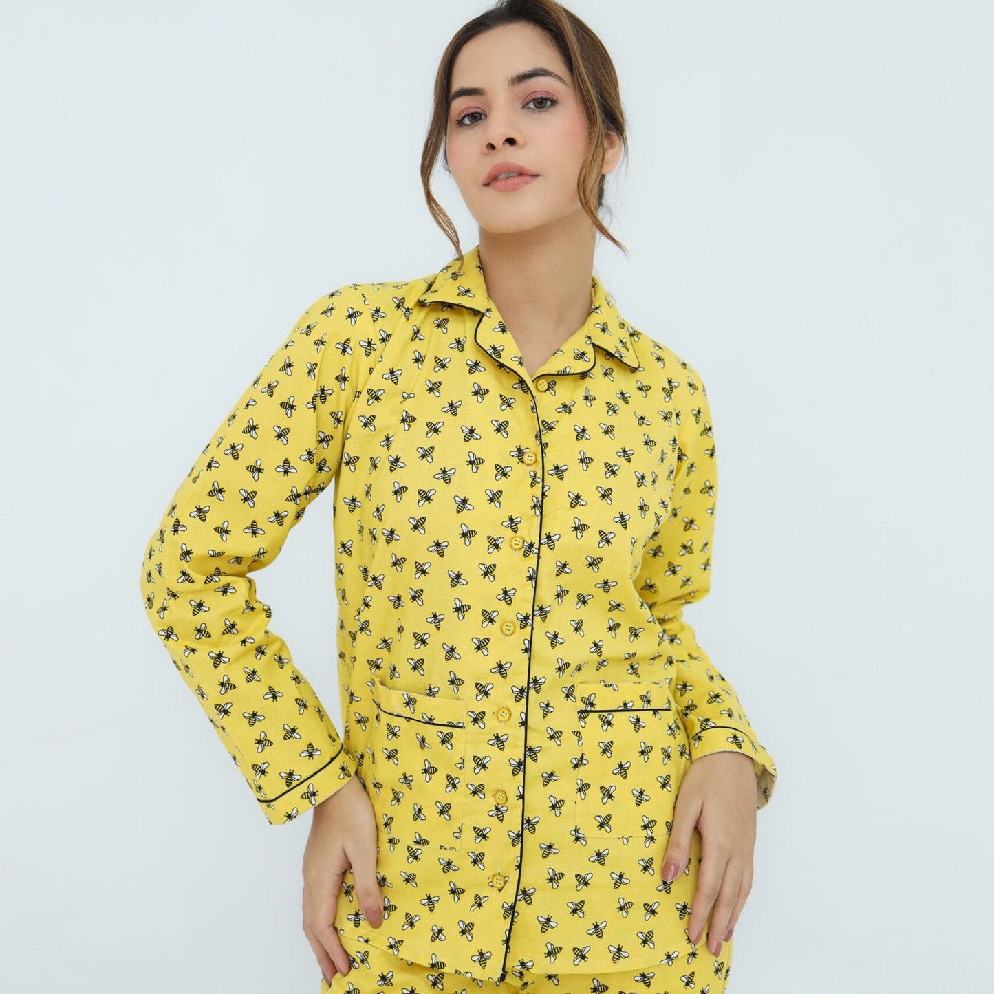 Yellow Winter Cotton Bee Printed PJ Set | Men's Nightwear | AdoreRobe