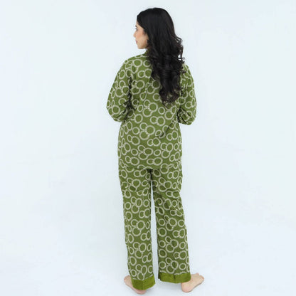 Green Winter Cotton Circle Printed PJ | Men's Nightwear | AdoreRobe