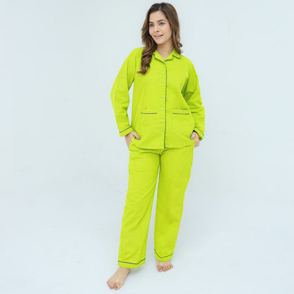 Lime Green Cotton Polka Dot Printed PJ | Men's Nightwear | AdoreRobe