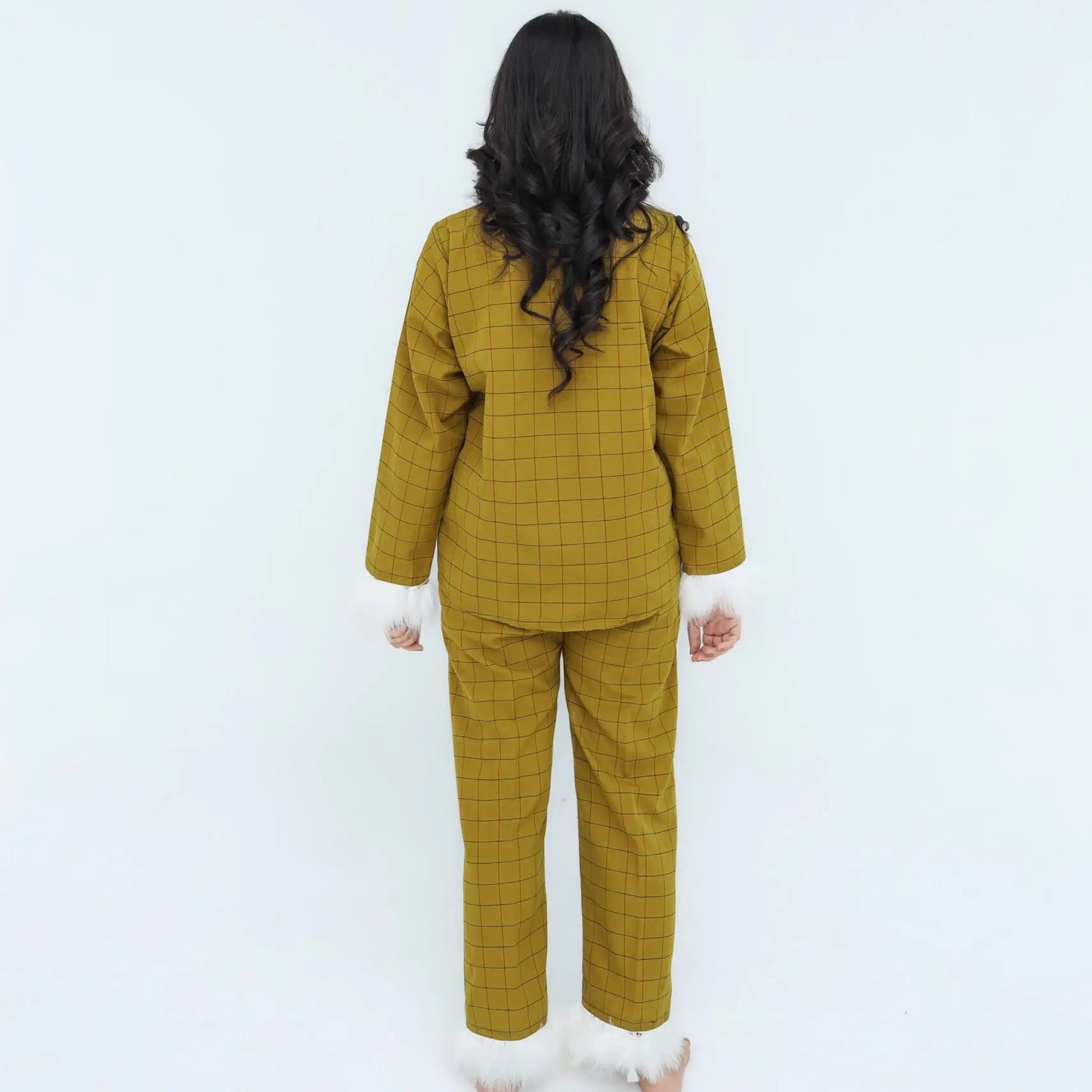 Luxury Mustard Cotton Check Printed | Women's Nightwear | AdoreRobe