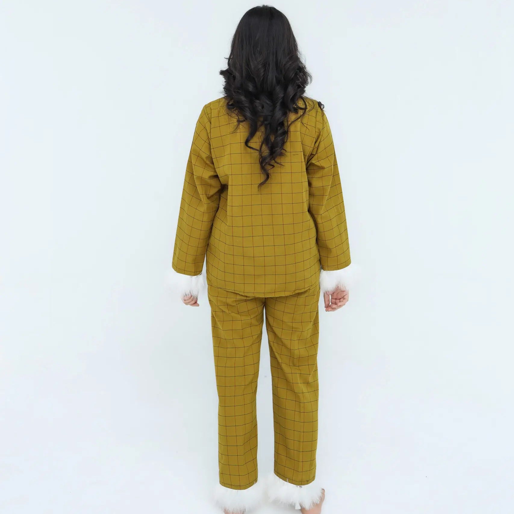 Luxury Mustard Cotton Check Printed | Women's Nightwear | AdoreRobe
